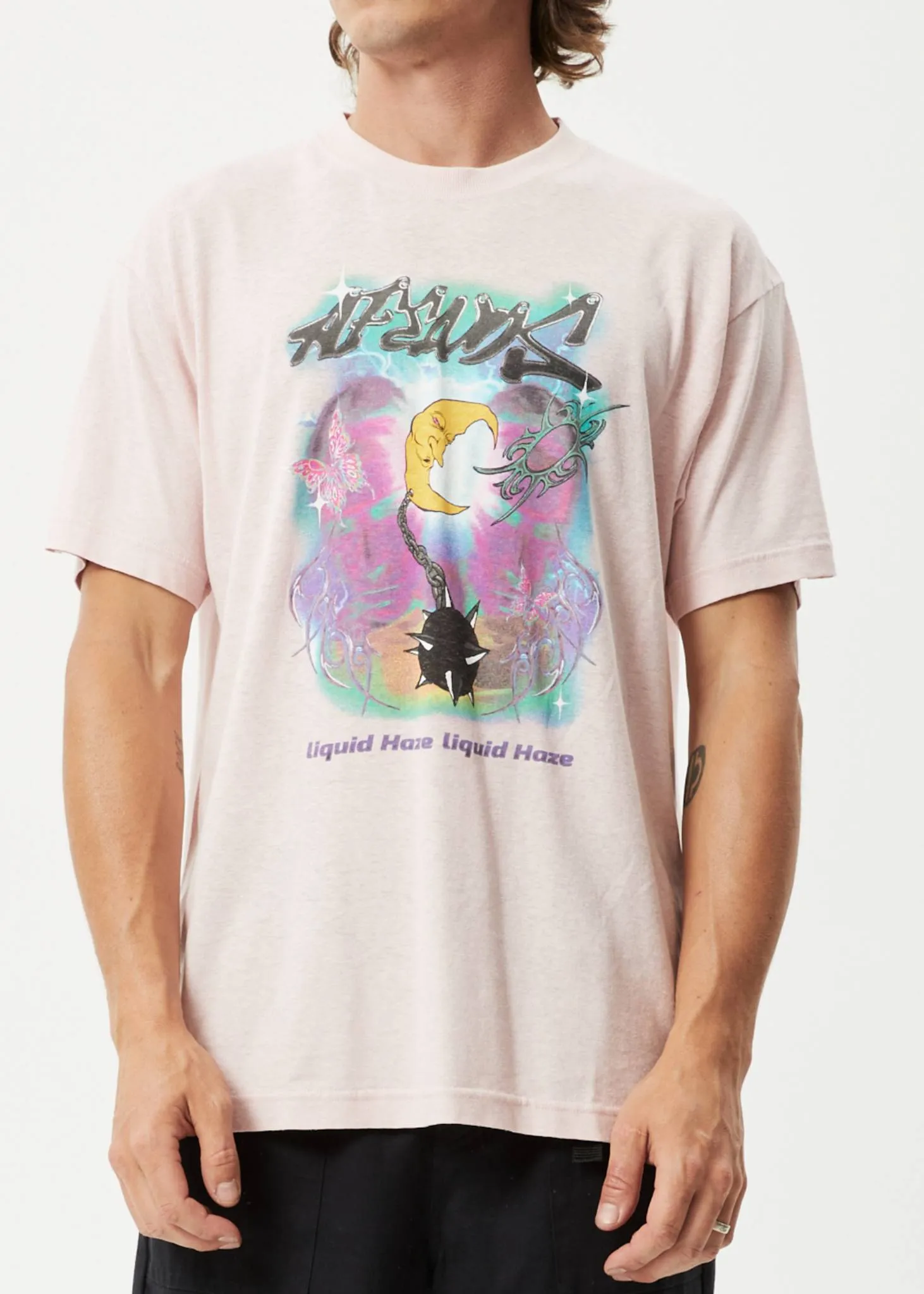 AFENDS Mens Liquid Haze - Boxy T-Shirt - Lotus