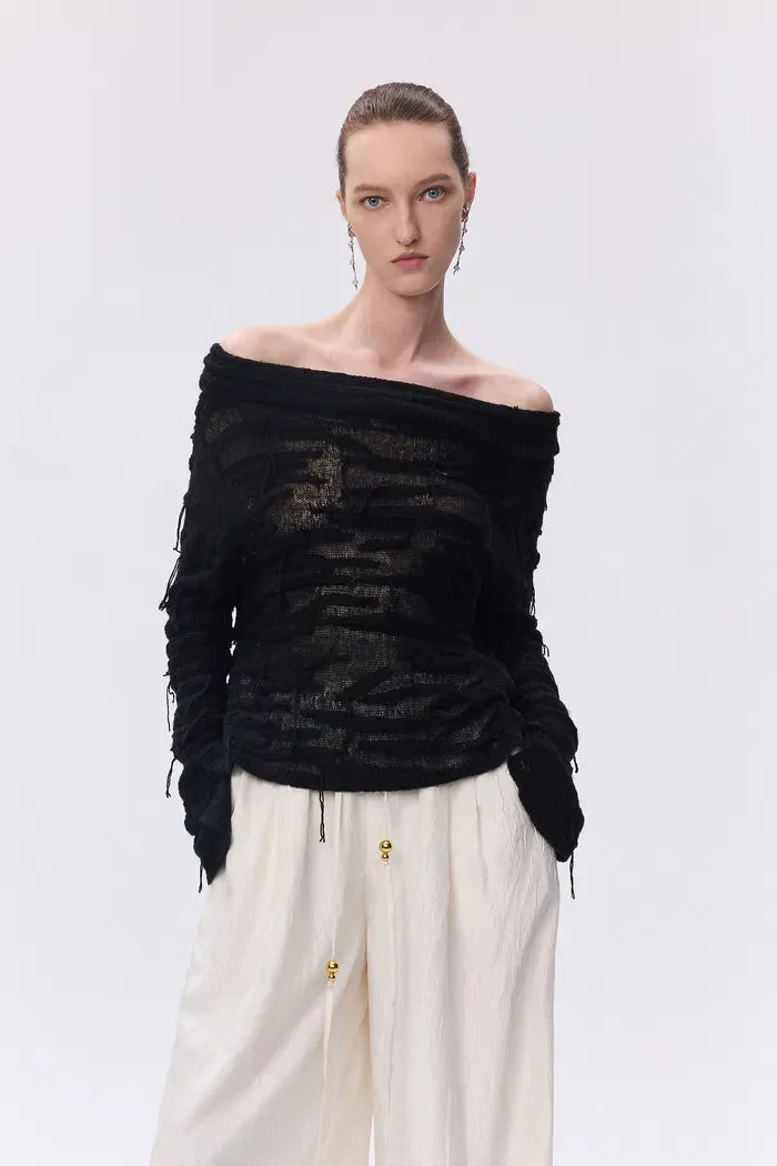 Alia Off-Shoulder Pullover in Wool-Mohair Blend Knit