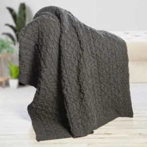 Aran Fisherman Honeycomb Blanket- Grey