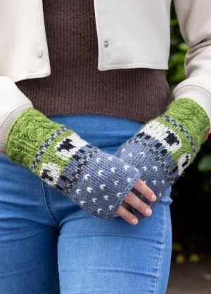 Aran Sheep Handwarmers | Blue & Green