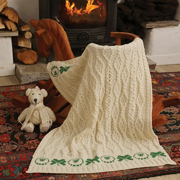 Baby Aran Shamrock Blanket in Merino Wool