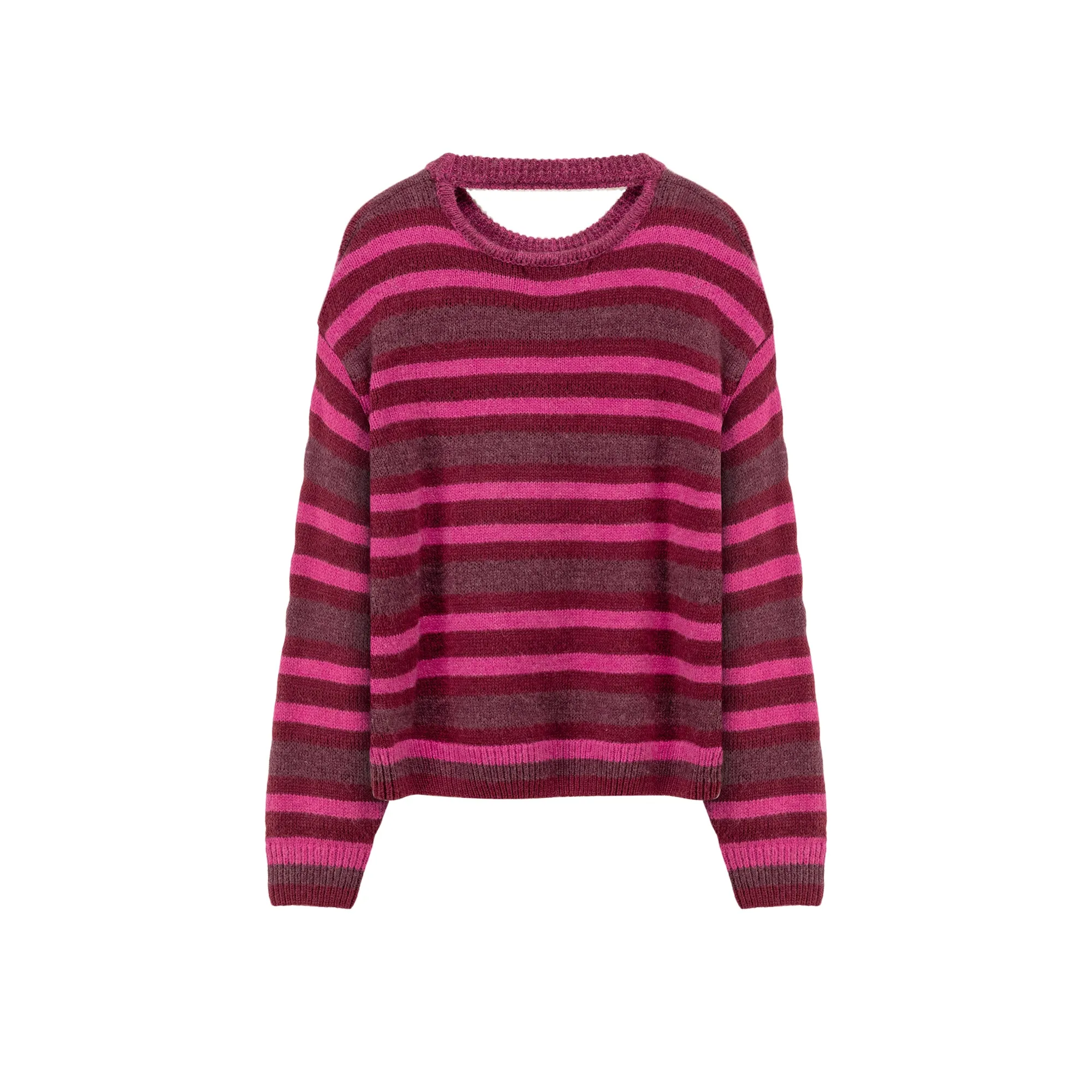 Back Slit Striped Knit Sweater