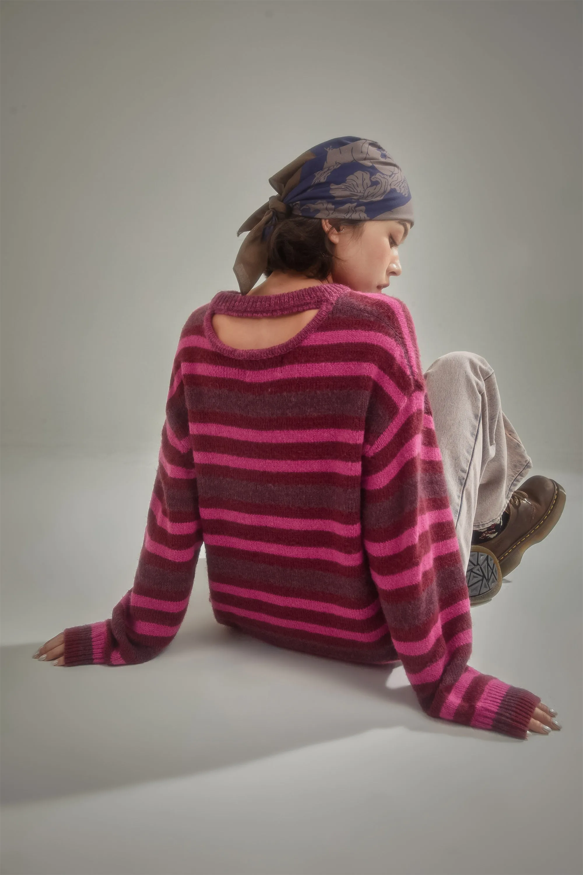 Back Slit Striped Knit Sweater