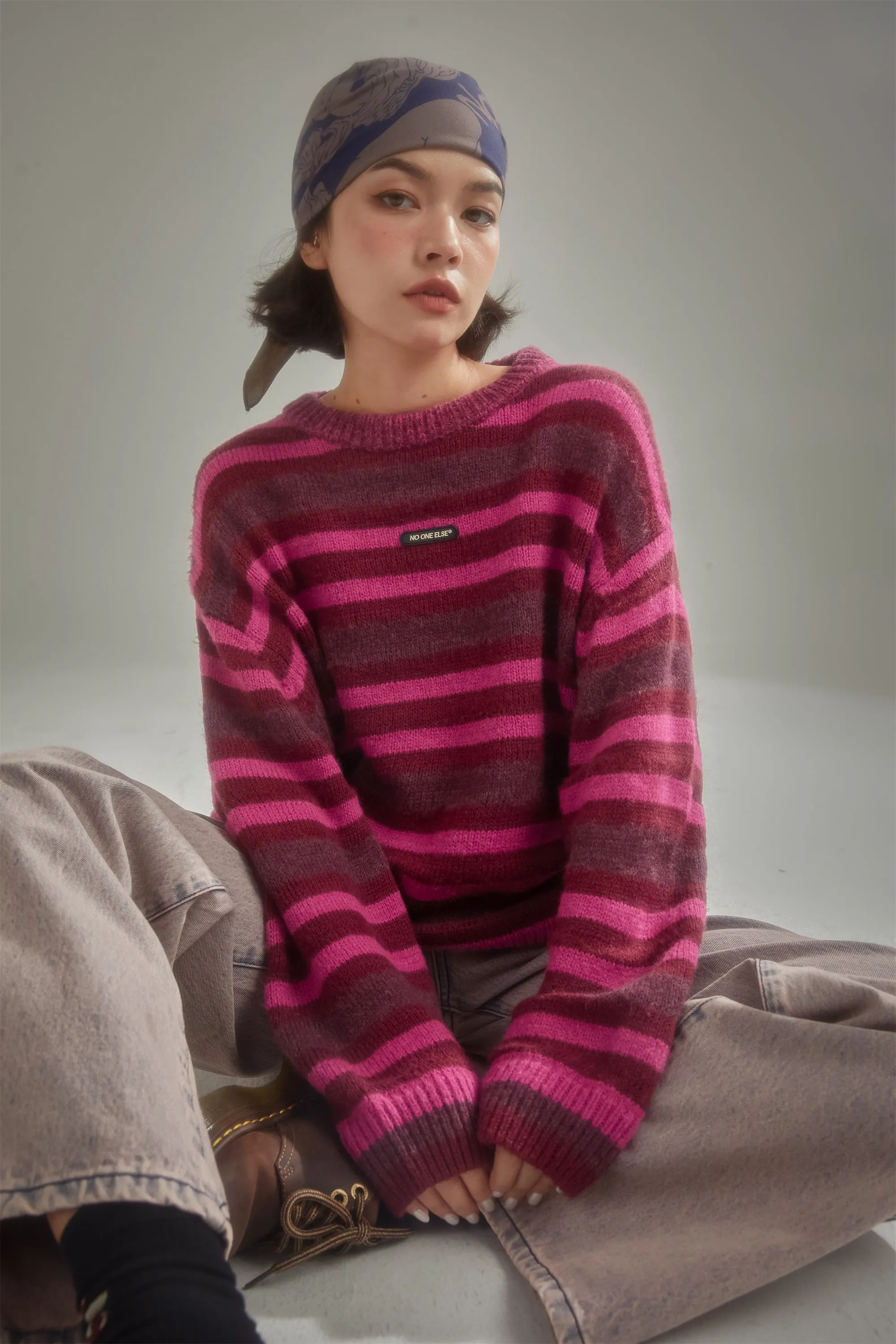 Back Slit Striped Knit Sweater