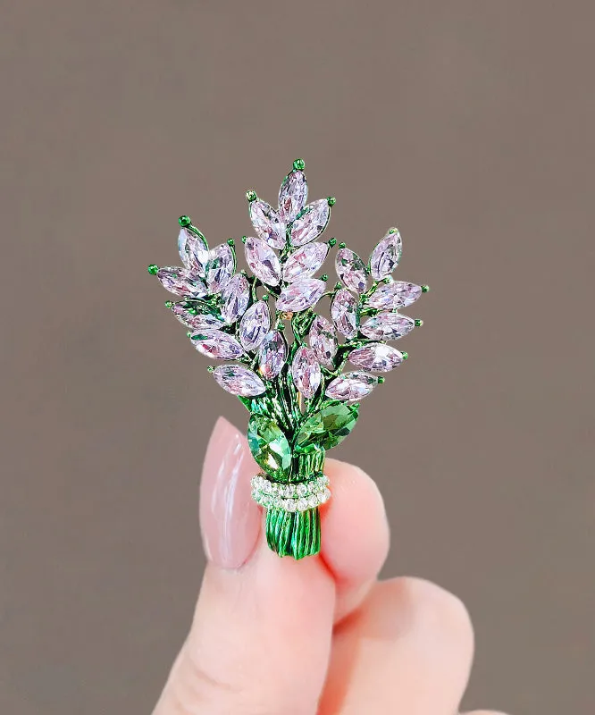 Beautiful Green Alloy Crystal Lavender Brooches QQ048