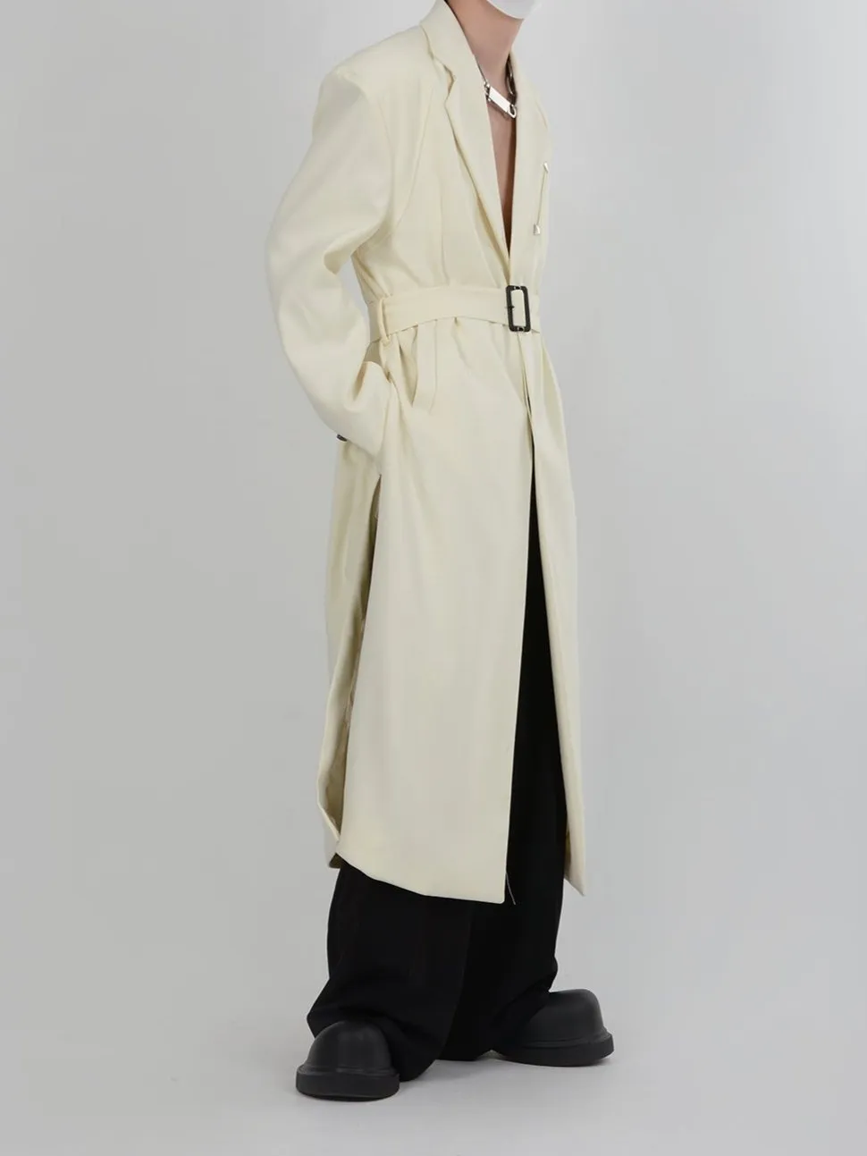 Belted Trench Coat with Metallic Details