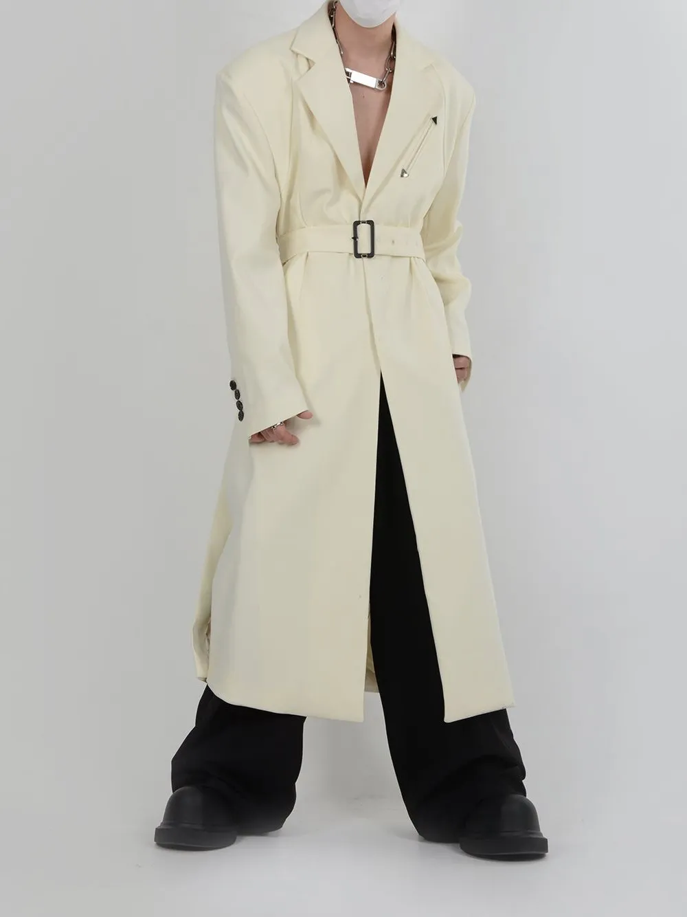 Belted Trench Coat with Metallic Details