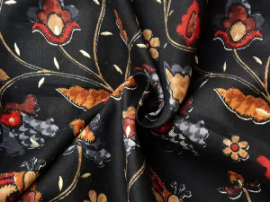 Black Floral  Pure Mul Mul Cotton Fabric