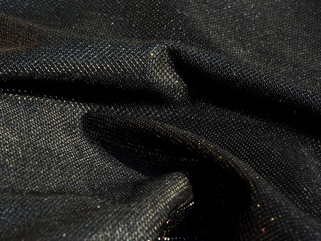 Black Mesh Geometric Shimmer Interlock Bonding Fabric