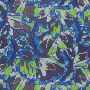 Blue and Green Florals on Blue Sheer Background Gazar Organza Fabric