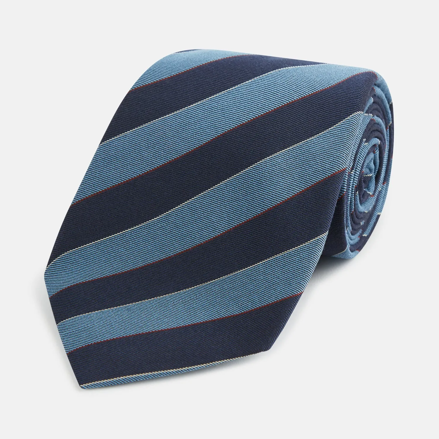 Blue Block Stripe Silk Blend Tie