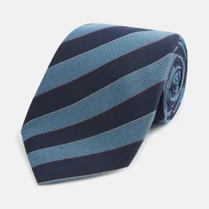 Blue Block Stripe Silk Blend Tie