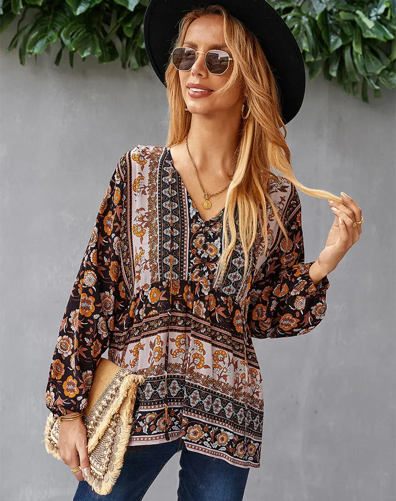 Bohemian Casual Long Sleeve Printed Shirt