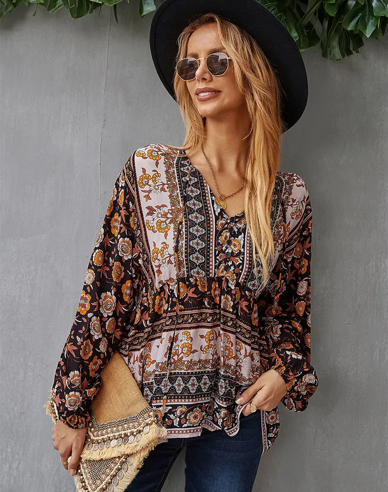 Bohemian Casual Long Sleeve Printed Shirt