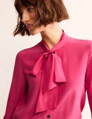 Bow Neck Button Down Blouse-Rethink Pink