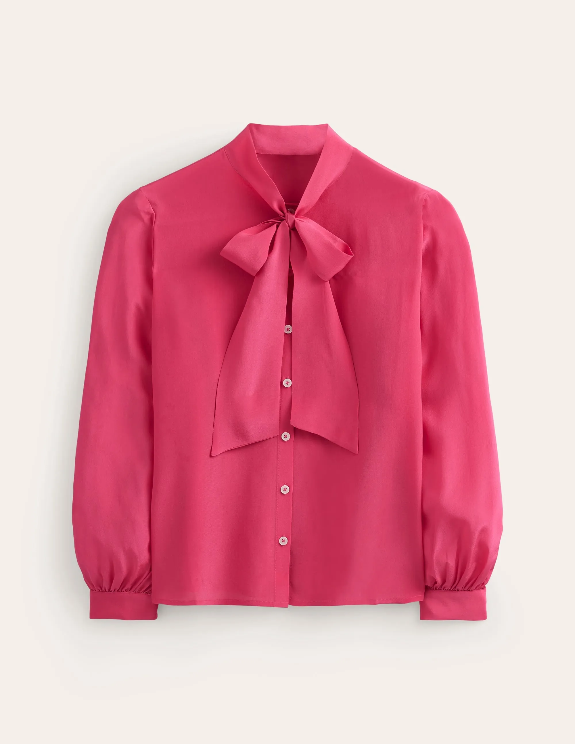 Bow Neck Button Down Blouse-Rethink Pink