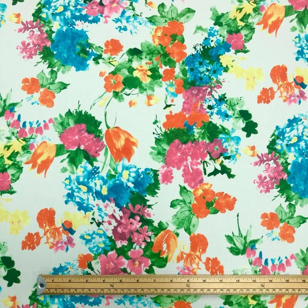 Bright Floral on Pale Mint Cotton-Touch Polyester Fabric