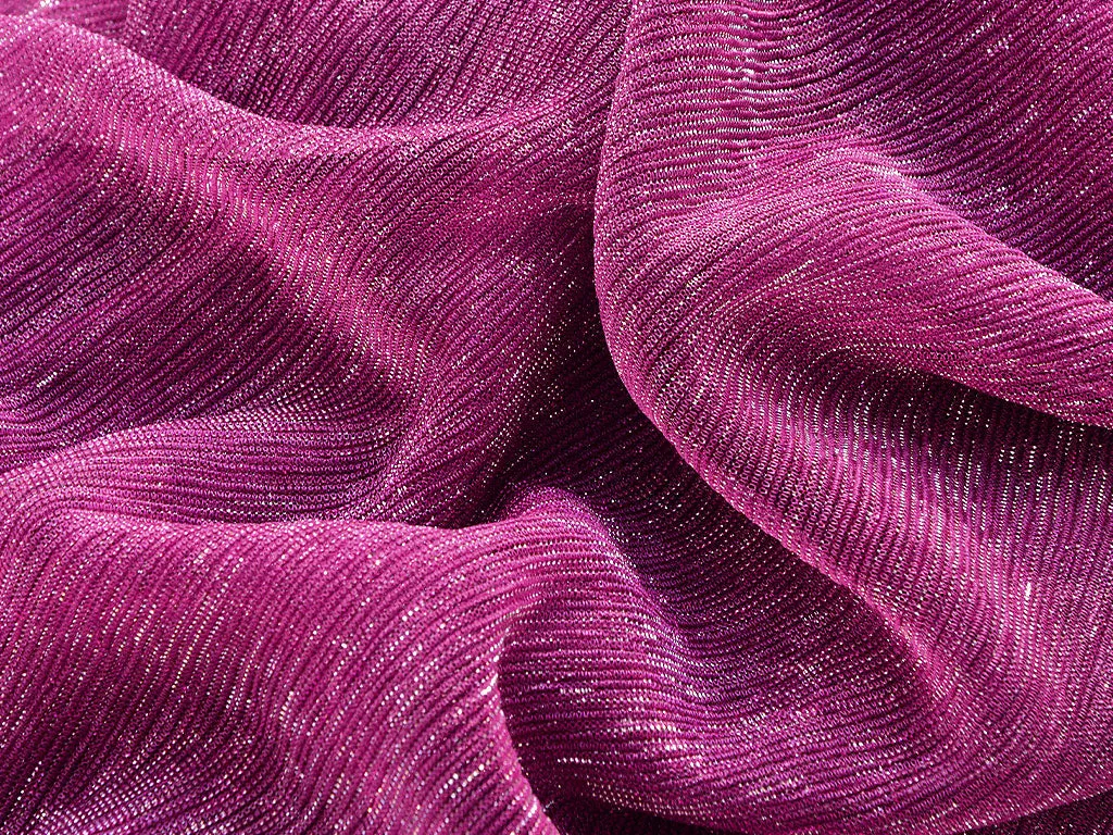 Bright Violet Plain Crushed Shimmer Terylene Mesh Net Fabric