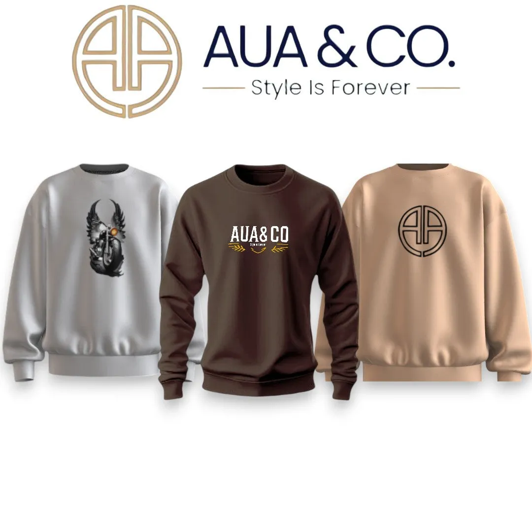 Bundle of 3 Stylish Winter Sweatshirts for Men | AUA&CO | Brown, Gray, & Beige Collection