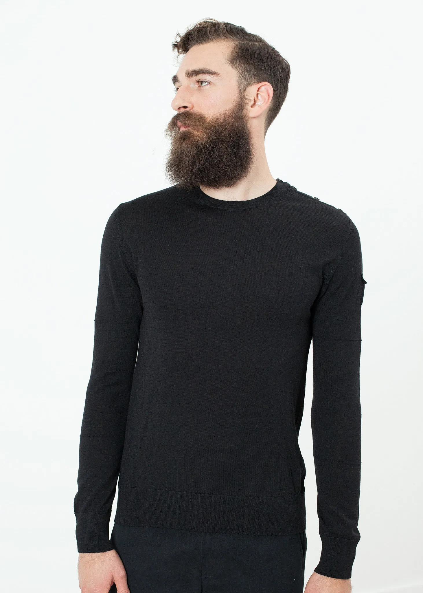 Button Shoulder Pullover in Black