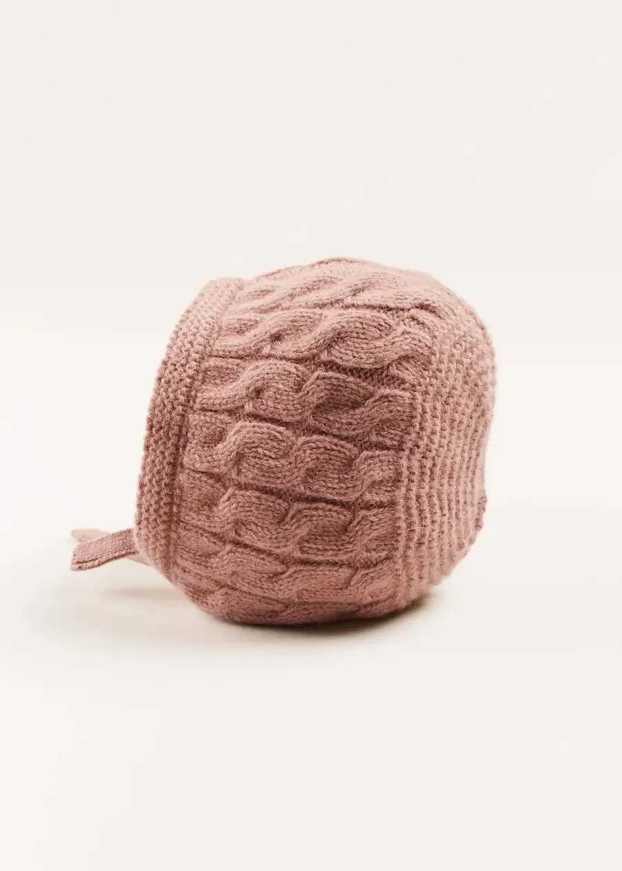 Cable Detail Knitted Bonnet in Pink (S-L)