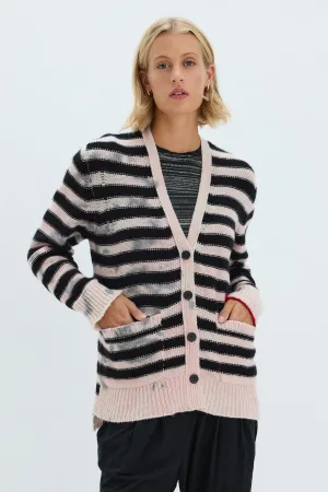 Cashmere Stripe Pink Evans Cardigan