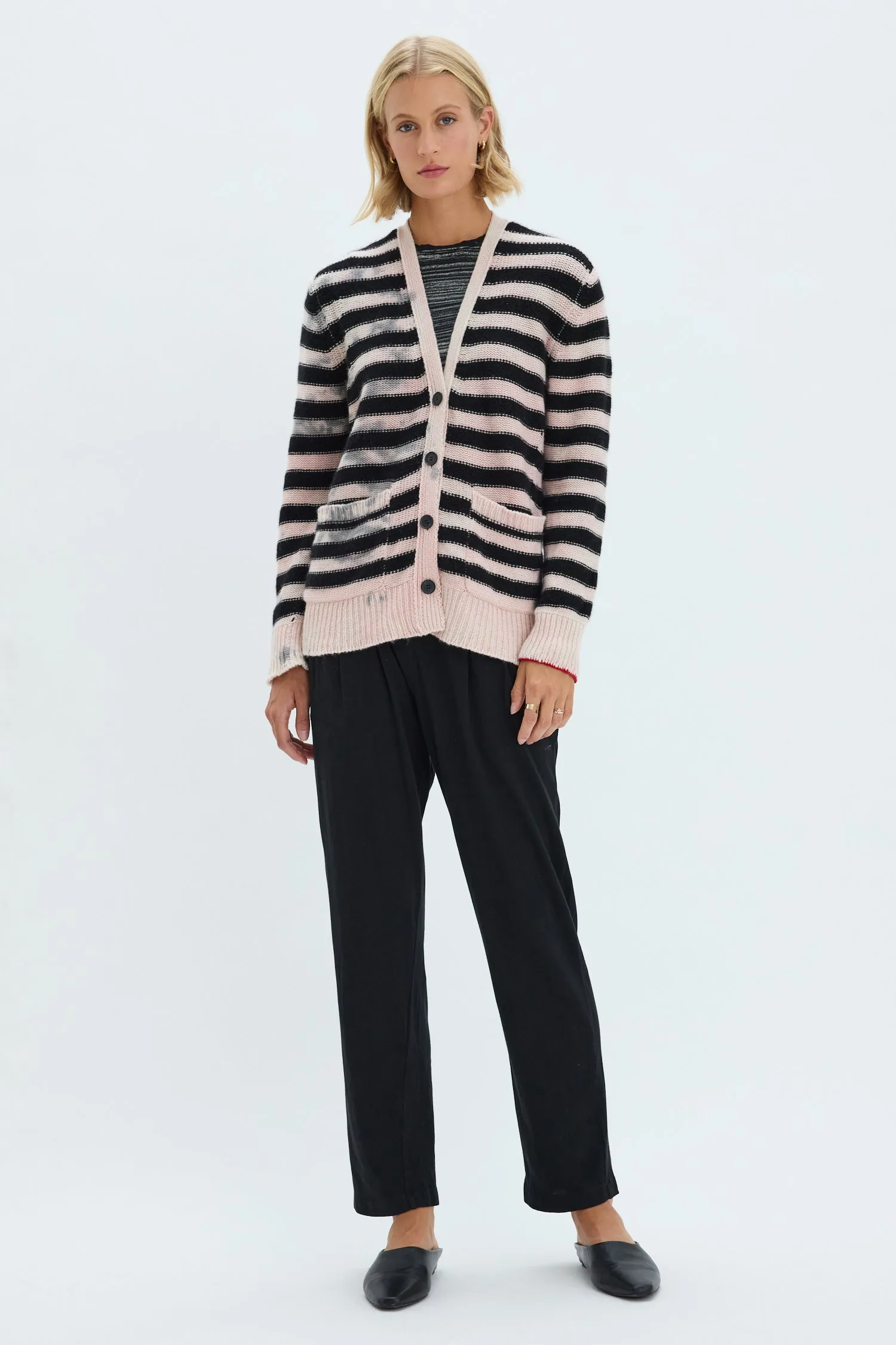 Cashmere Stripe Pink Evans Cardigan