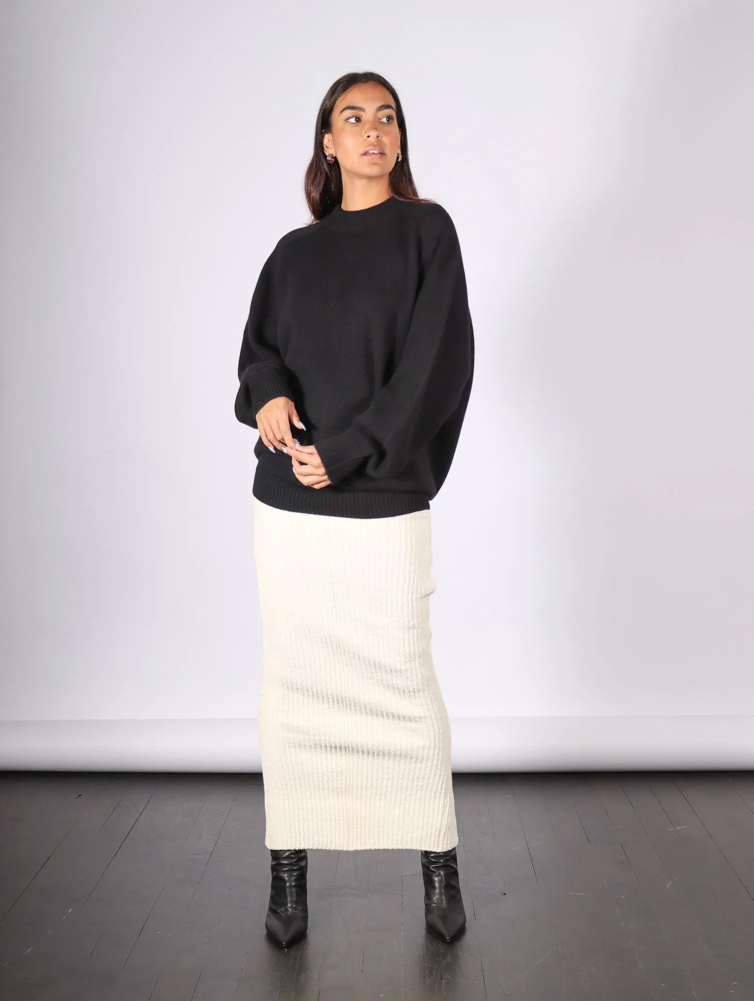 Cashmere Sweater Crewneck Oversized Pullover in Black by Tibi