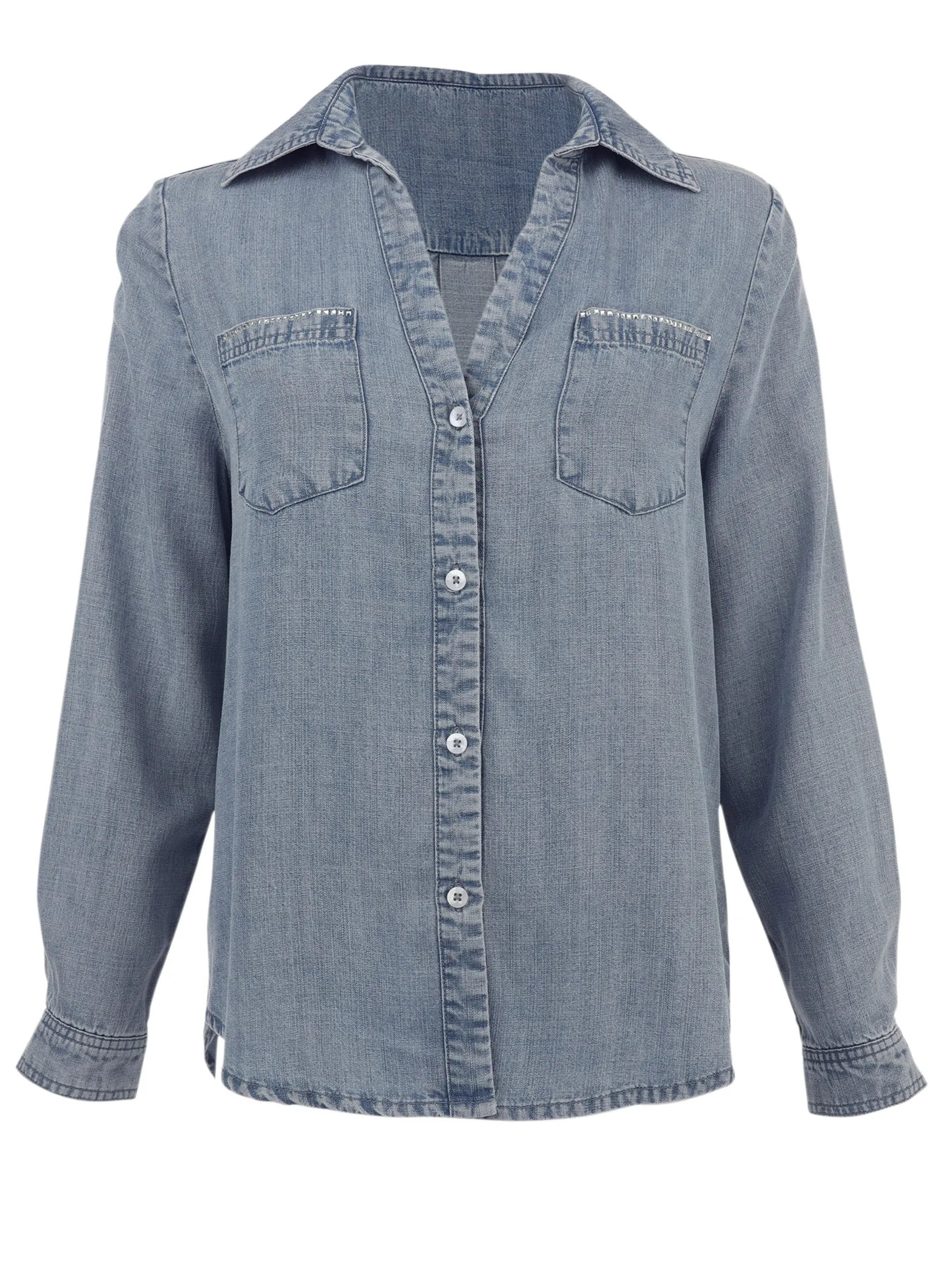 Chambray Button-Down Top - Medium Wash