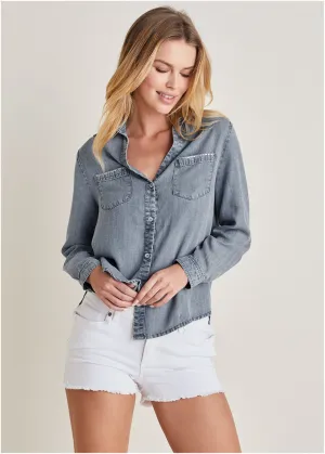 Chambray Button-Down Top - Medium Wash