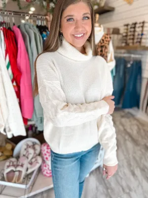 Charming Glance Ivory Ribbed Sweater