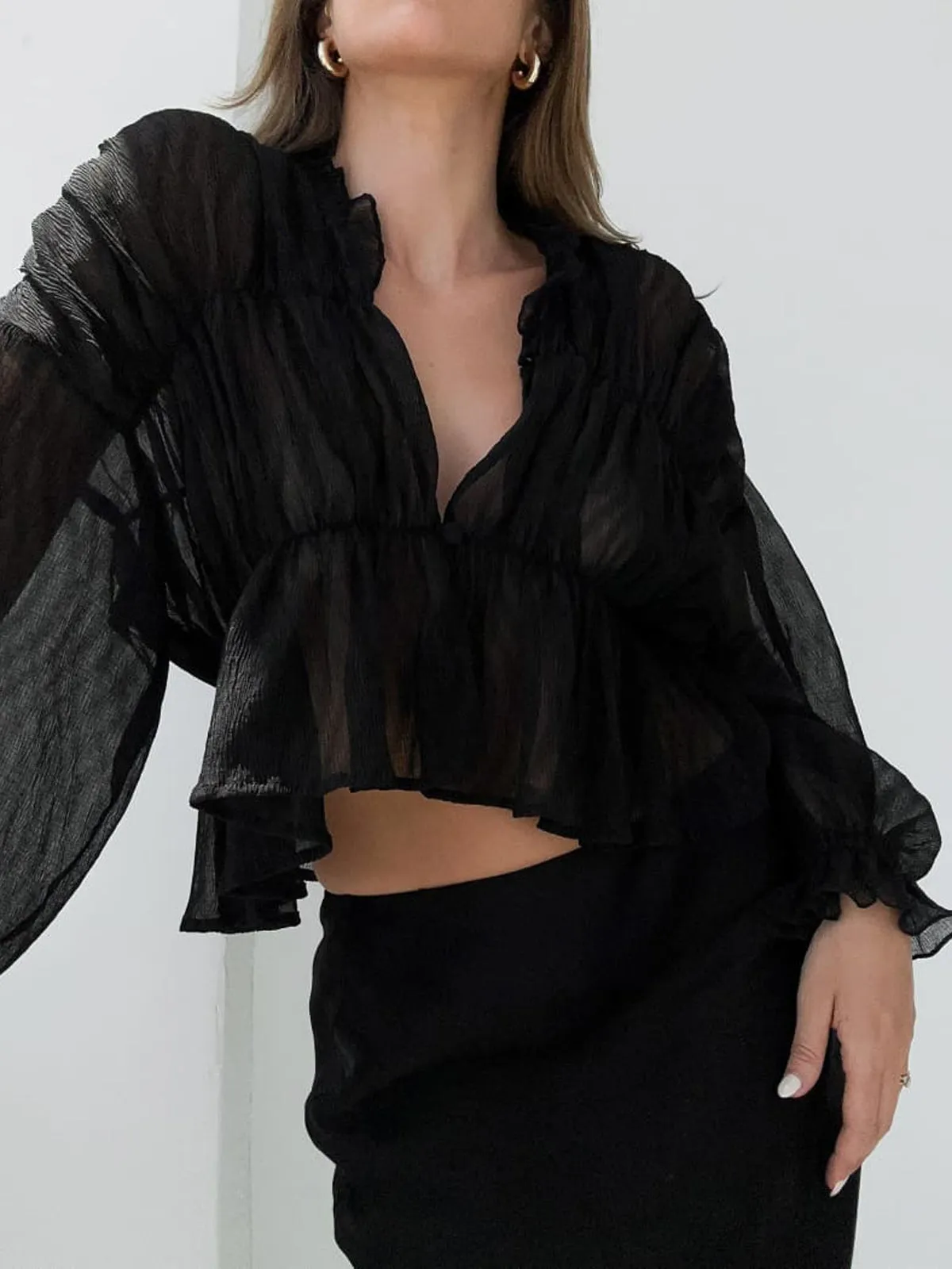 Chiffon Ruffle Graceful Detail Blouse