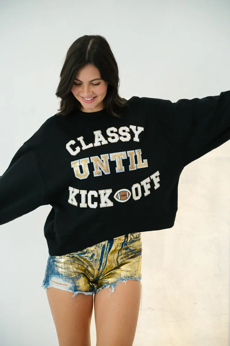 CLASSY UNTIL KICKOFF BLACK PULLOVER