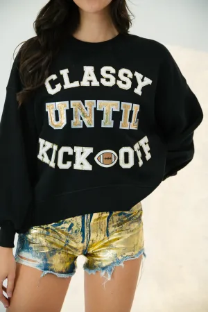 CLASSY UNTIL KICKOFF BLACK PULLOVER