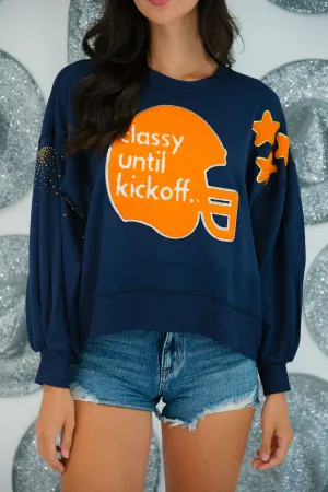 CLASSY UNTIL KICKOFF HELMET STAR NAVY PULLOVER