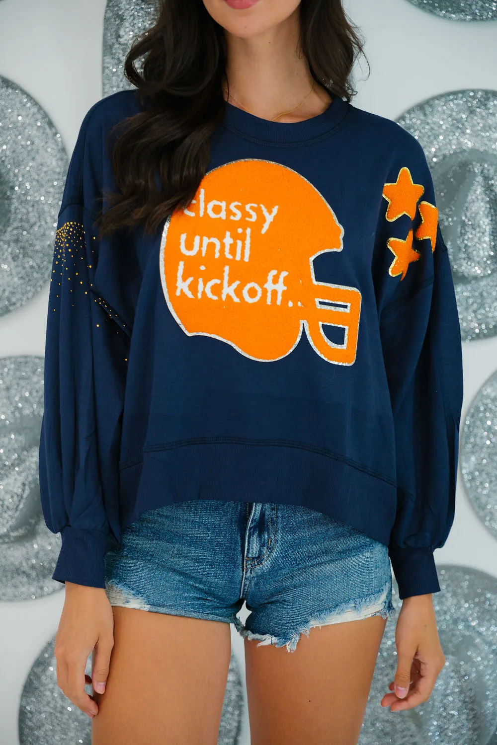 CLASSY UNTIL KICKOFF HELMET STAR NAVY PULLOVER