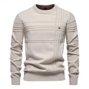 Cotton Knitted Stripped Crew Neck Pullover Sweater