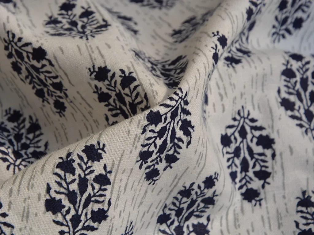 Cream & Blue Traditional 100% Pure Cotton Fabric