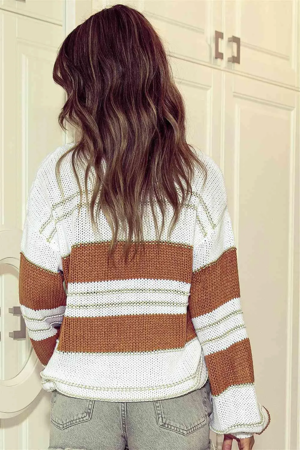 Dana Amber Striped Drop Shoulder Lantern Sleeve Sweater