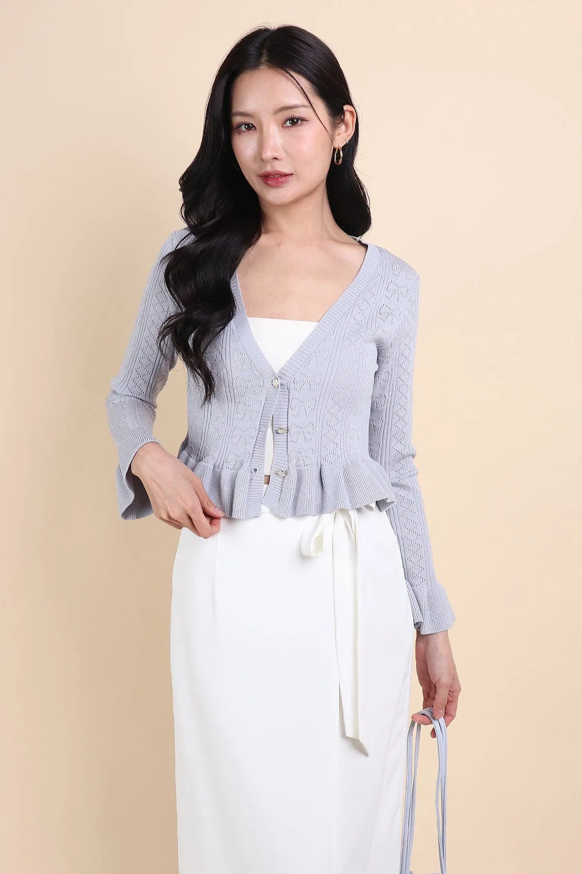 DANNI FLAIR CARDIGAN IN PERI BLUE