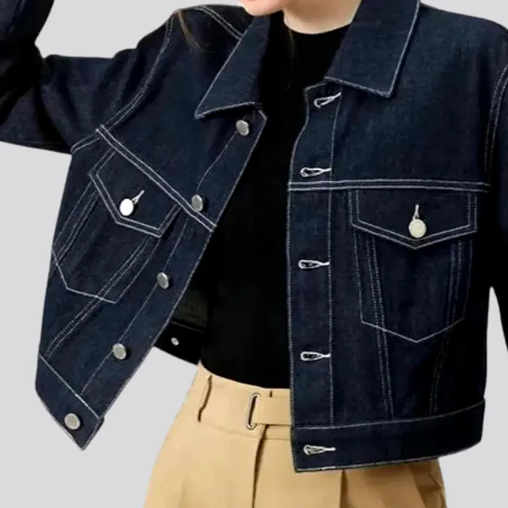 Dark pattern stylish cropped jean jacket for women