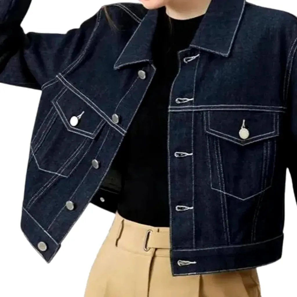 Dark pattern stylish cropped jean jacket for women