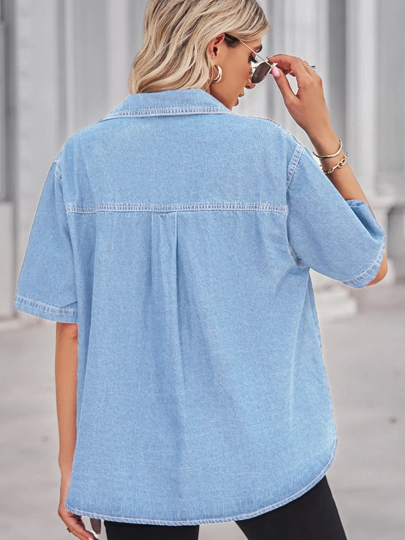 Denim Shirt Short Sleeve Top