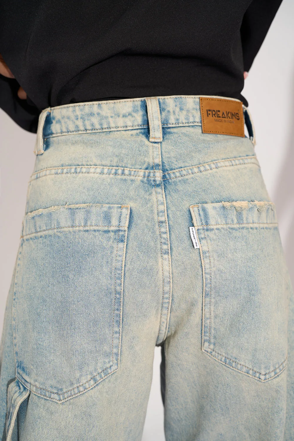 Dewy Blue Twisted Barrel Leg Jeans