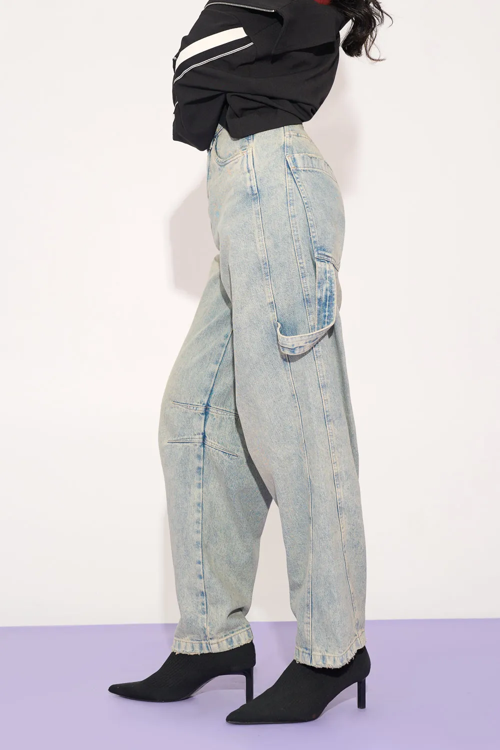 Dewy Blue Twisted Barrel Leg Jeans