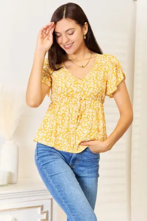 Double Take Floral Petal Sleeve Babydoll Top