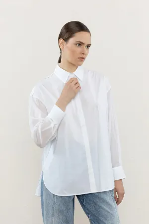 Dual Fabric Oversize Shirt - Pure White