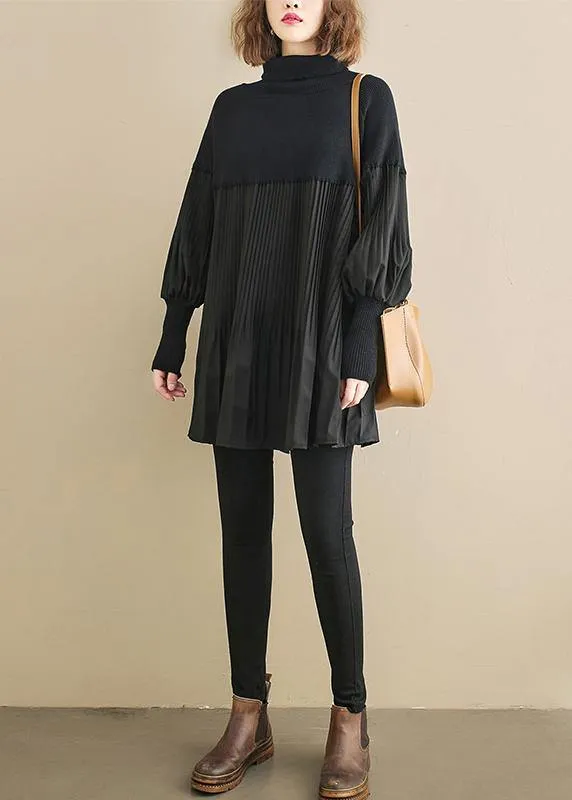 Elegant black clothes For Women high neck Cinched oversized shirts