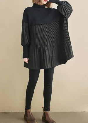 Elegant black clothes For Women high neck Cinched oversized shirts