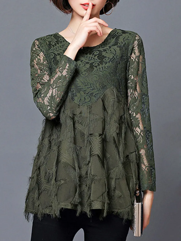 Elegant Lace Patchwork Women Shirts